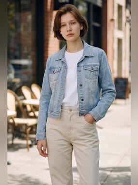 Style & Co Light Wash Stretch Denim Jacket Size M Classic Trucker womens